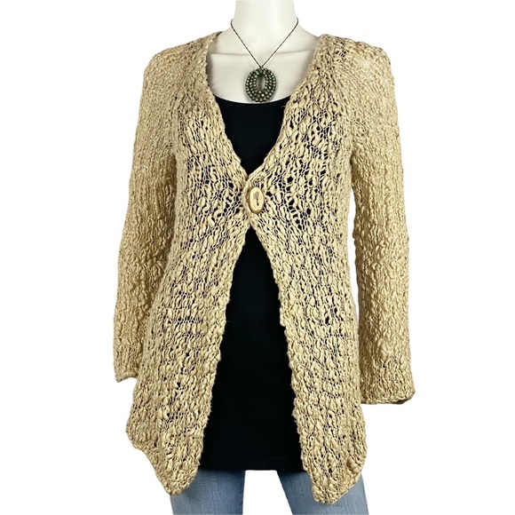 NATURE by Hand 100% Cotton Loose Knit Open Cardigan Sweater L - Picture 1 of 13